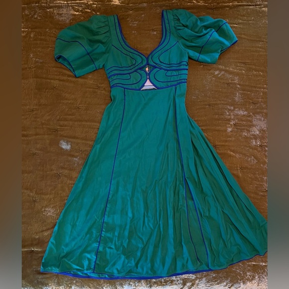 Farm Rio Cut-out Exposed-seam Midi Dress In Green - Picture 4 of 5